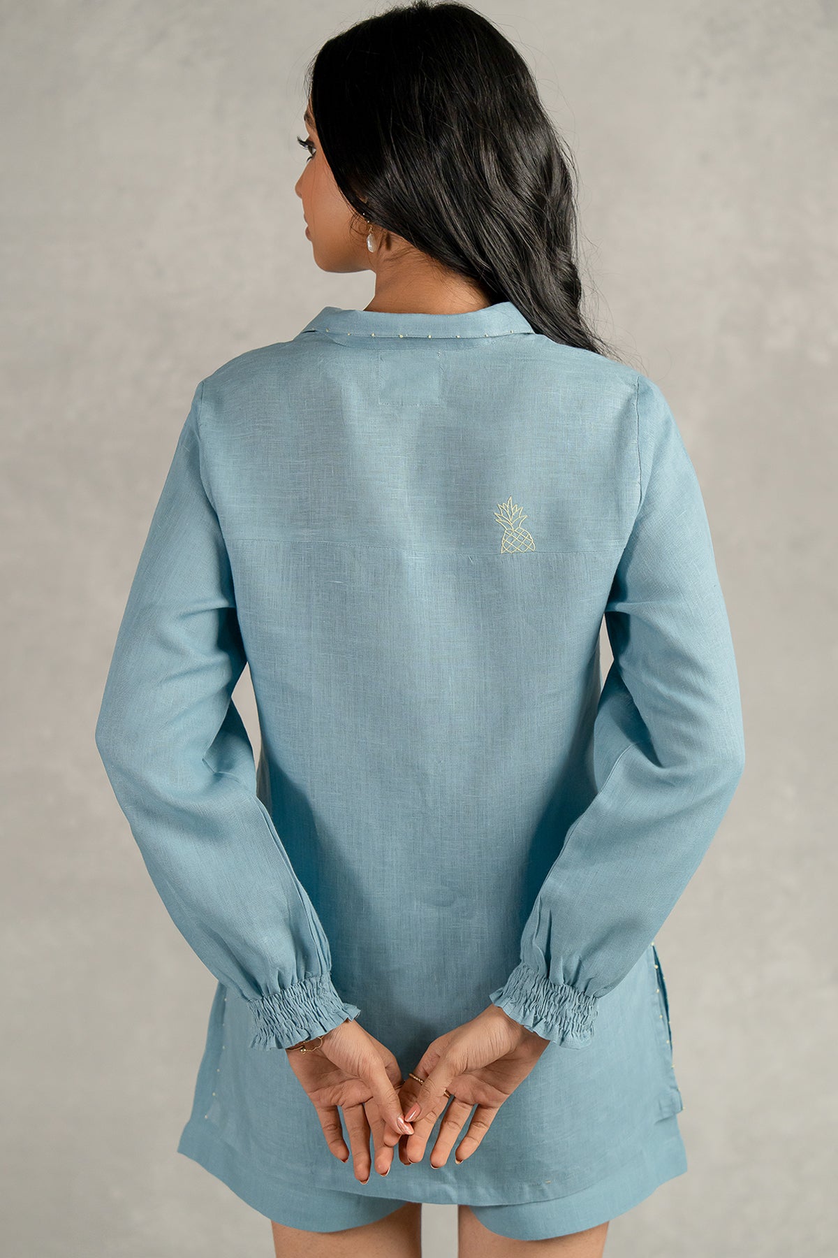 Carla Linen Bobbin Shirt With Pockets – Icy Blue