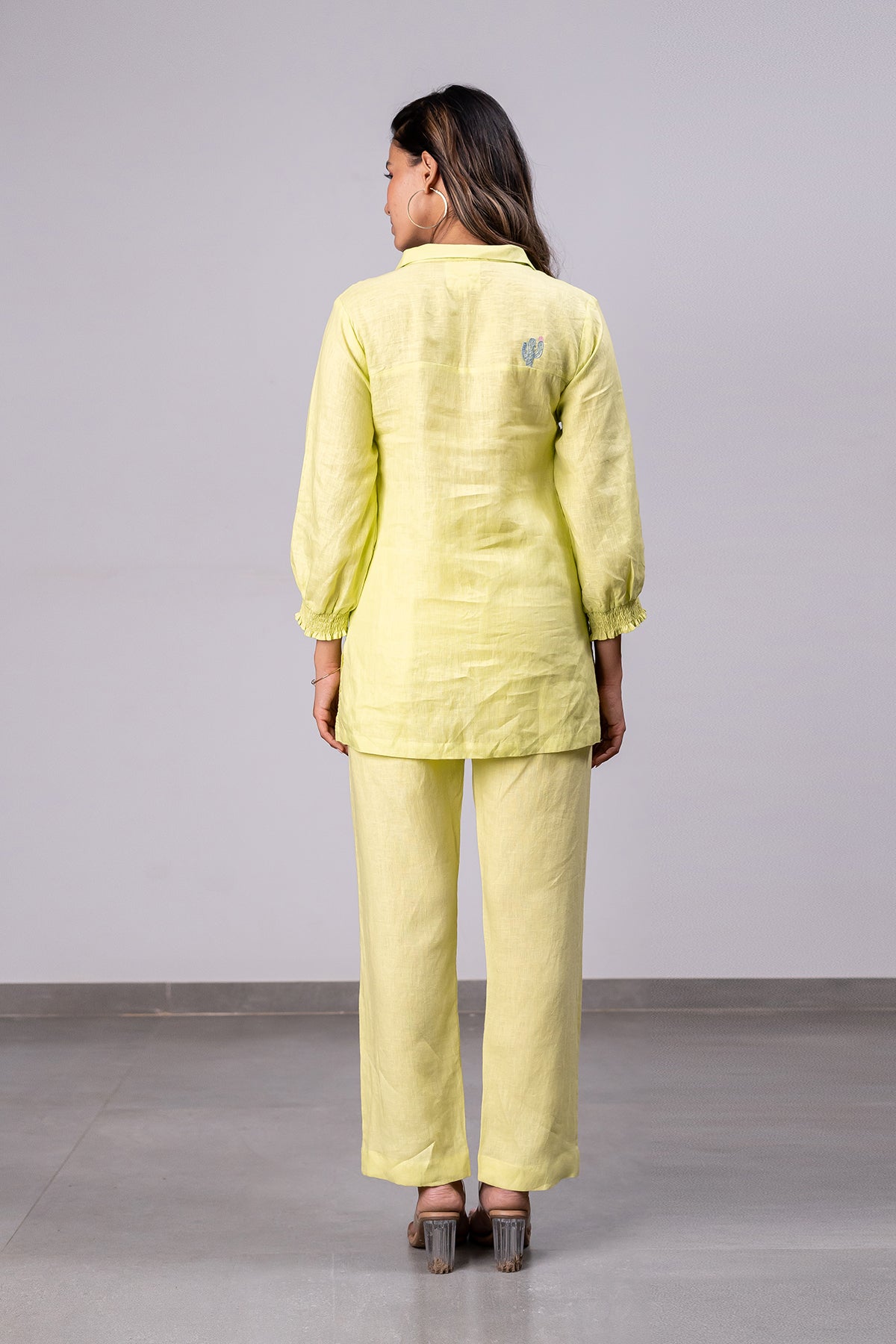 Carla Linen Bobbin Shirt with Pockets - Lime