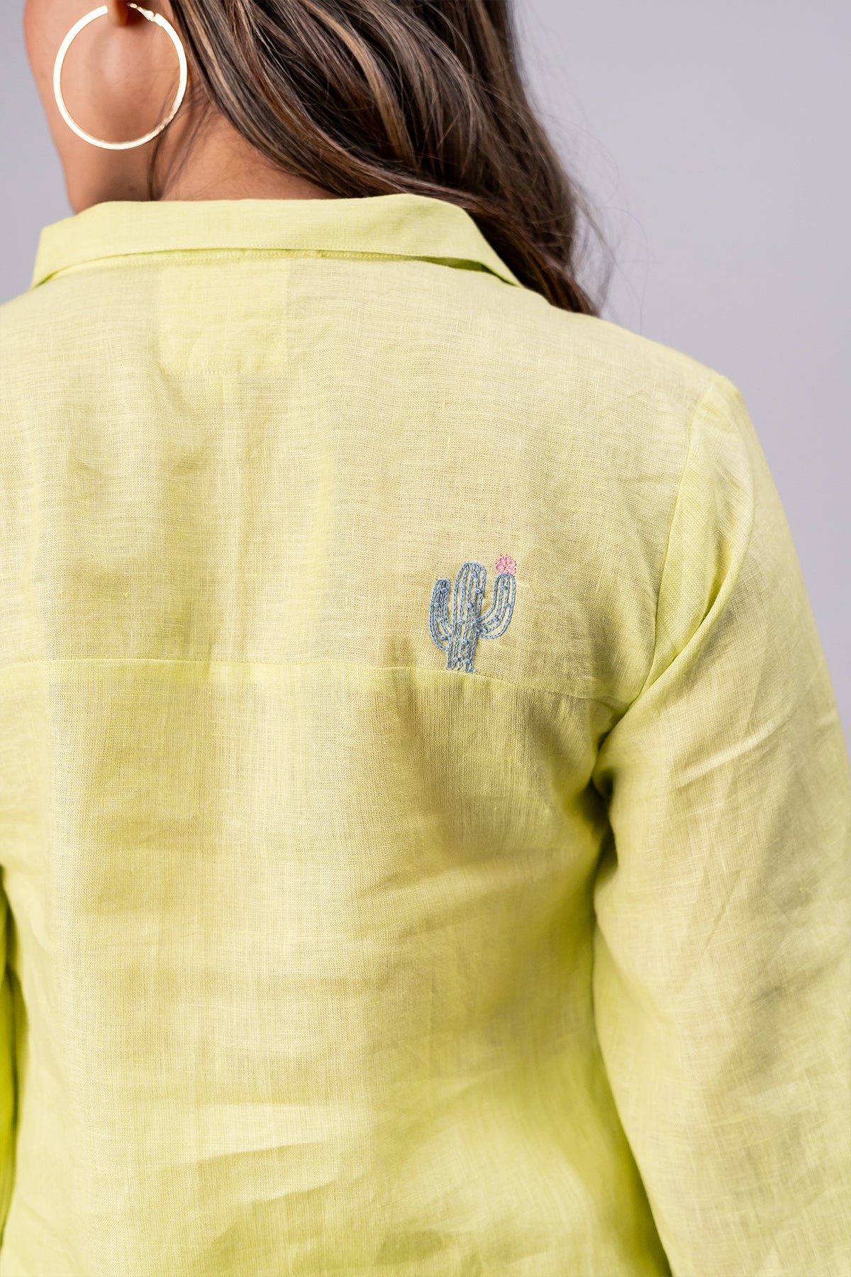 Carla Linen Bobbin Shirt with Pockets - Lime