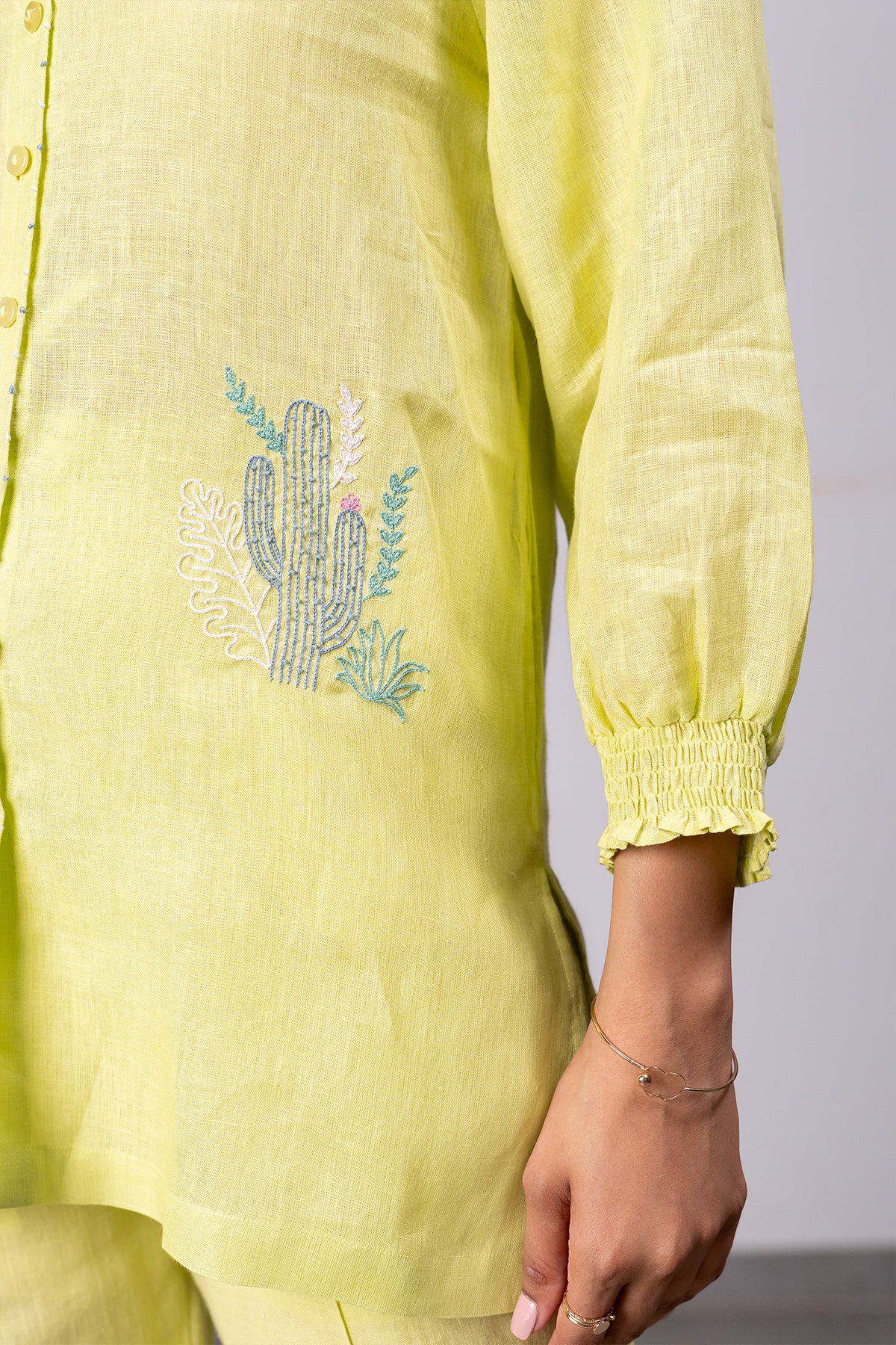 Carla Linen Bobbin Shirt with Pockets - Lime