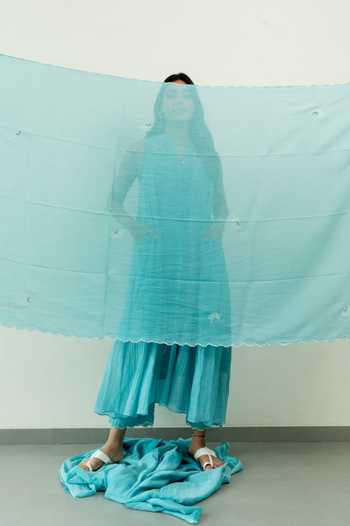 Chanderi-Dupatta-Caribbean-Blue-