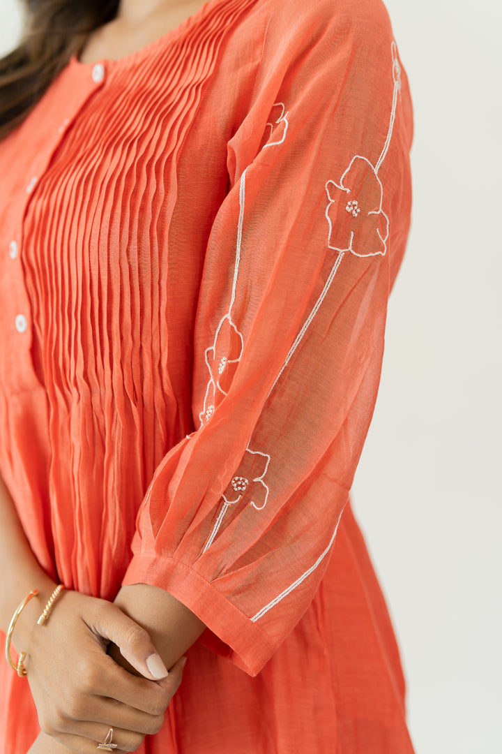 Chanderi-Pintuck-Kurta-and-Pant-Set-Apricot-