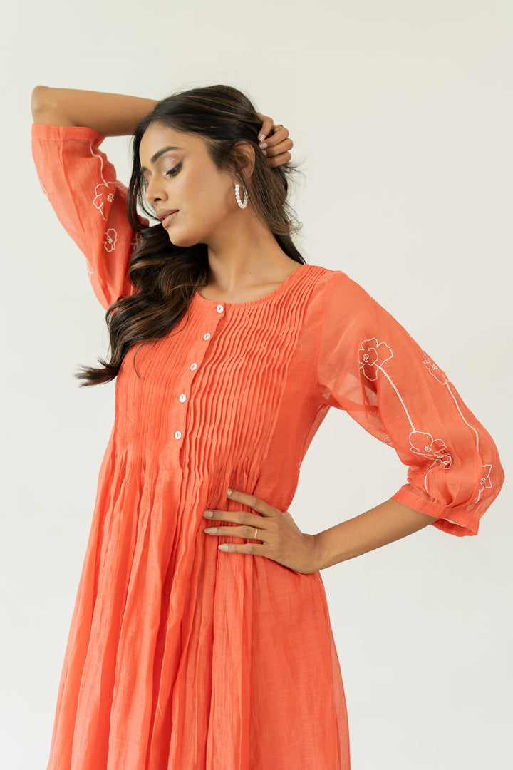 Chanderi-Pintuck-Kurta-and-Pant-Set-Apricot-