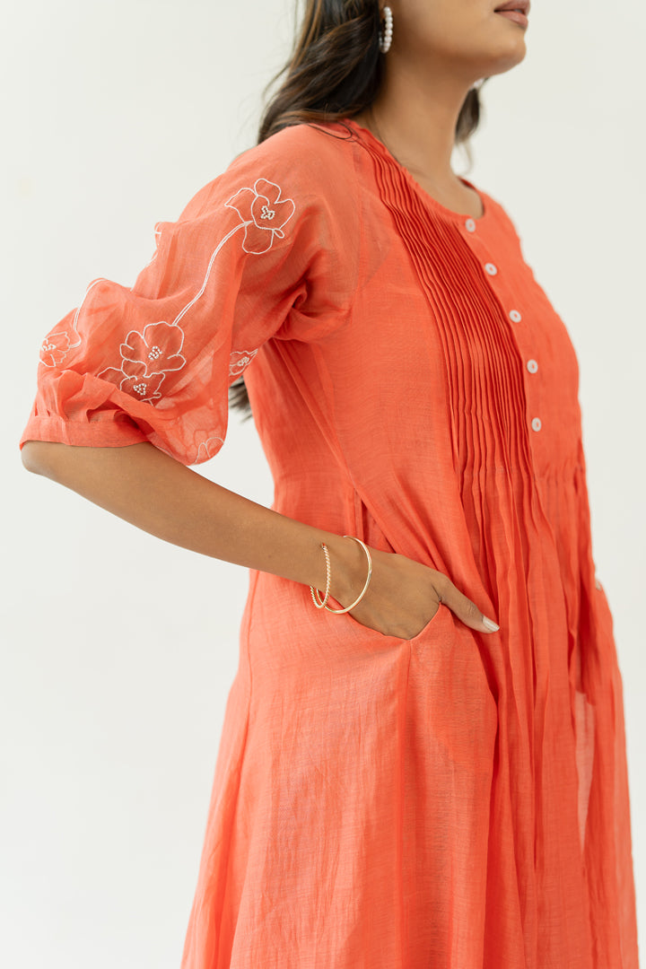 Chanderi-Pintuck-Kurta-and-Pant-Set-Apricot-