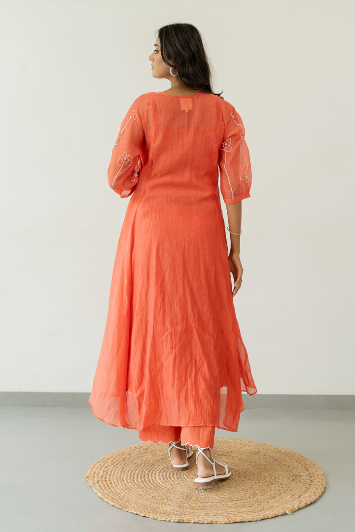 Chanderi-Pintuck-Kurta-and-Pant-Set-Apricot-