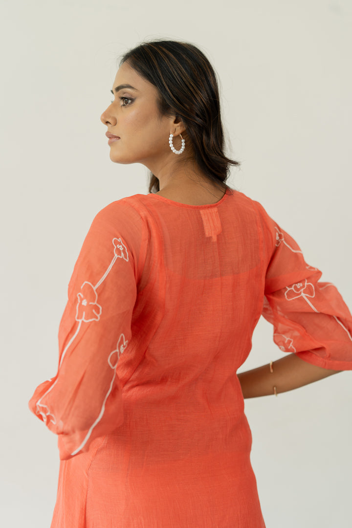 Chanderi-Pintuck-Kurta-and-Pant-Set-Apricot-