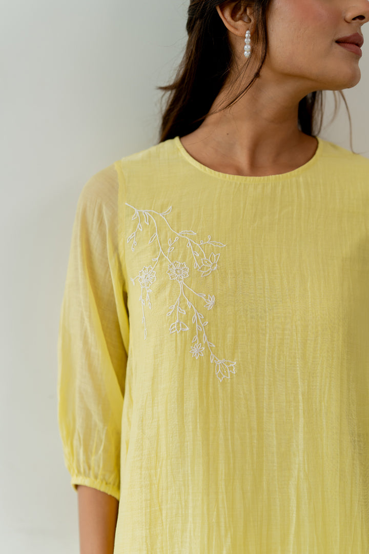 Chanderi-Side-Frill-Dress-Lemon-Yellow-