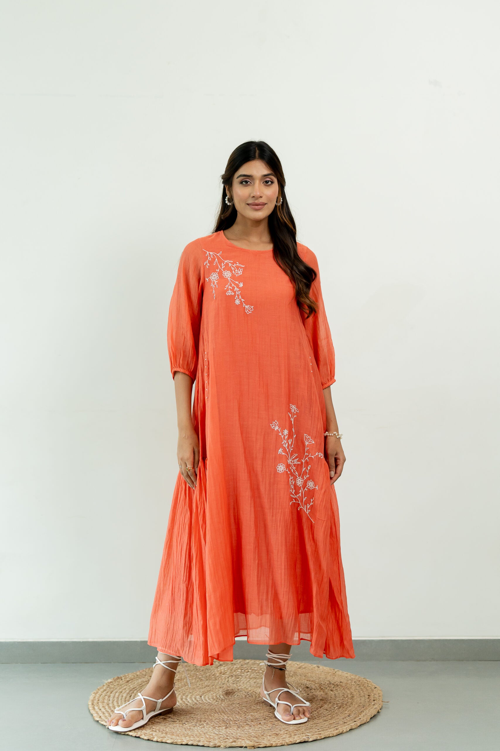 Chanderi-Side-Frill-Dress-apricot-