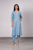 Clara Linen V-Neck Pin Tucks Kurta Pants Set With Pockets - Icy Blue