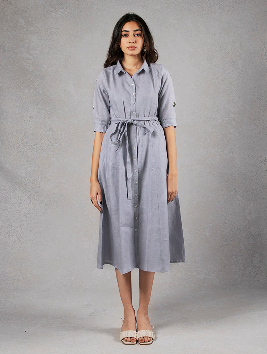 Sara kali Linen Dress with Pockets - Powder Blue