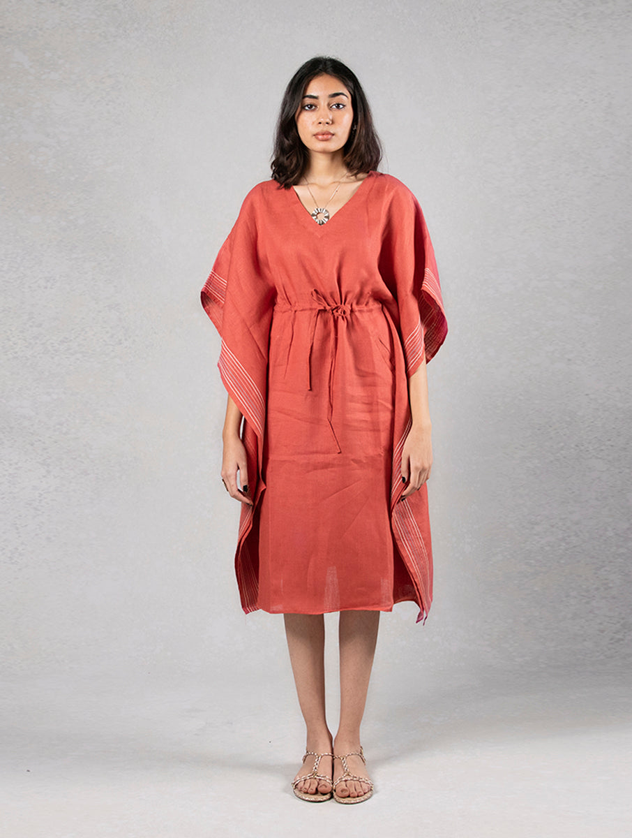 Linen Emily Kaftan Dress - Rust