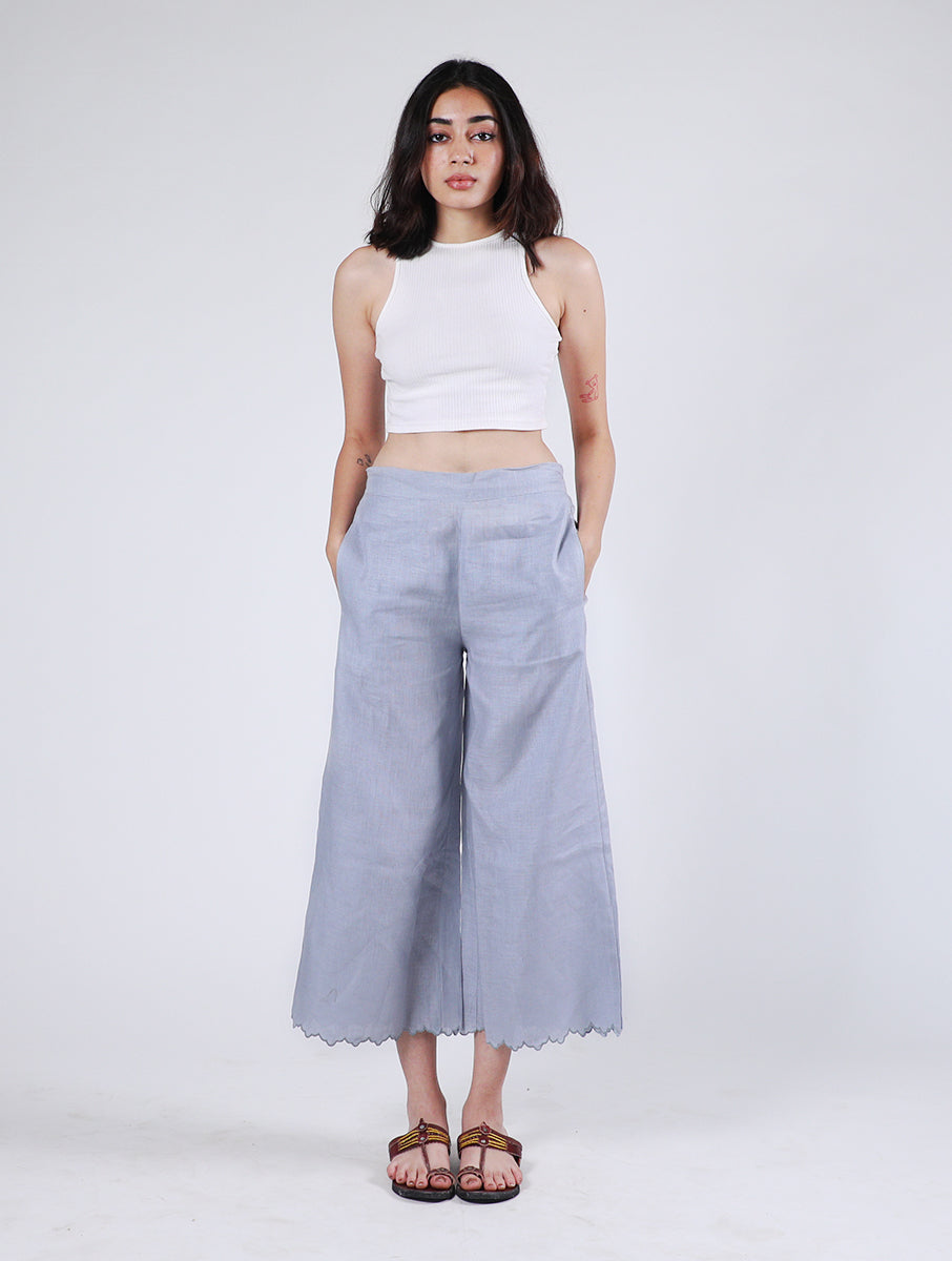 Martha Linen Cutwork Pants - Powder Blue