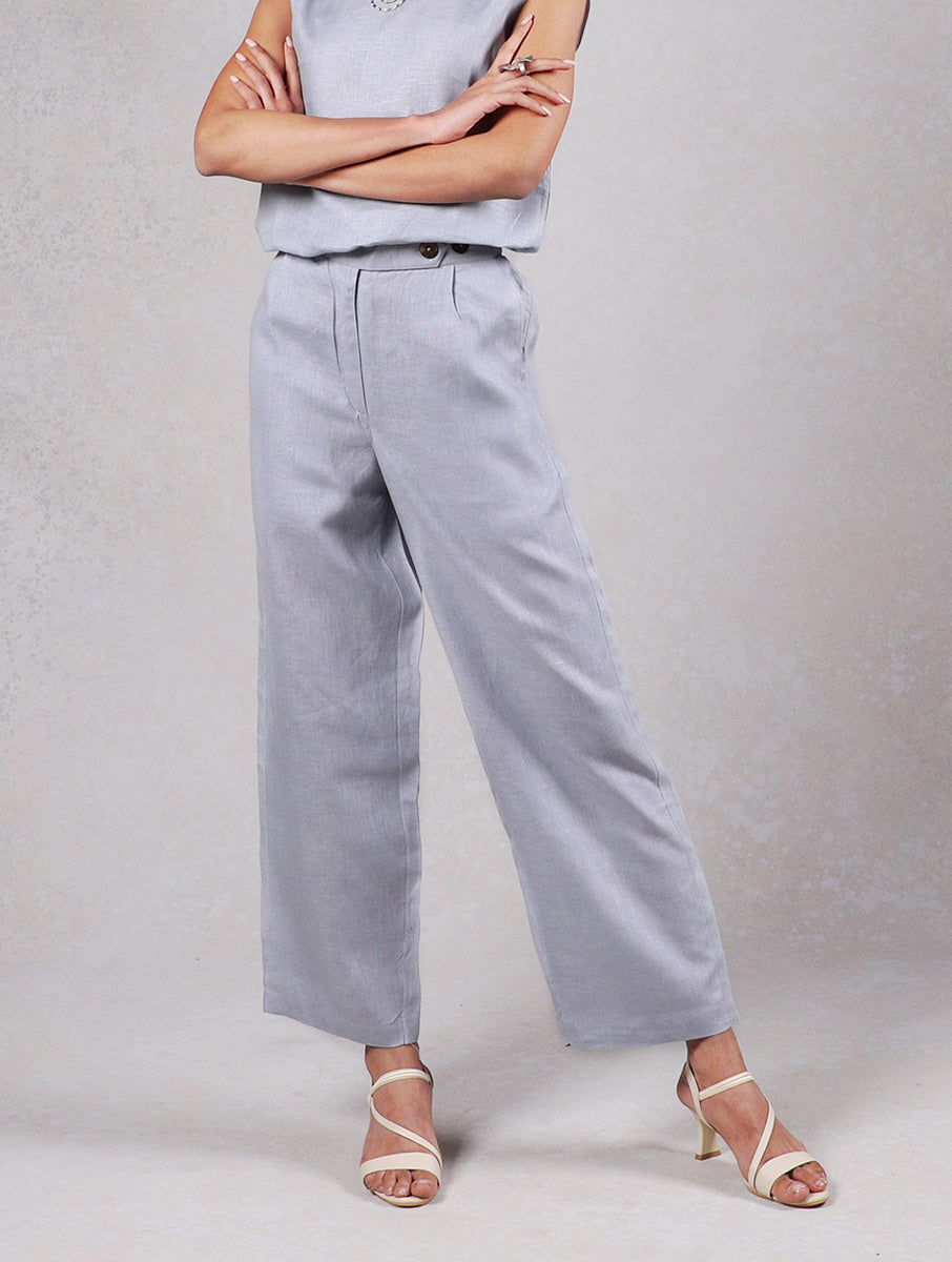 Ivan Linen Zipper Pants- Powder Blue