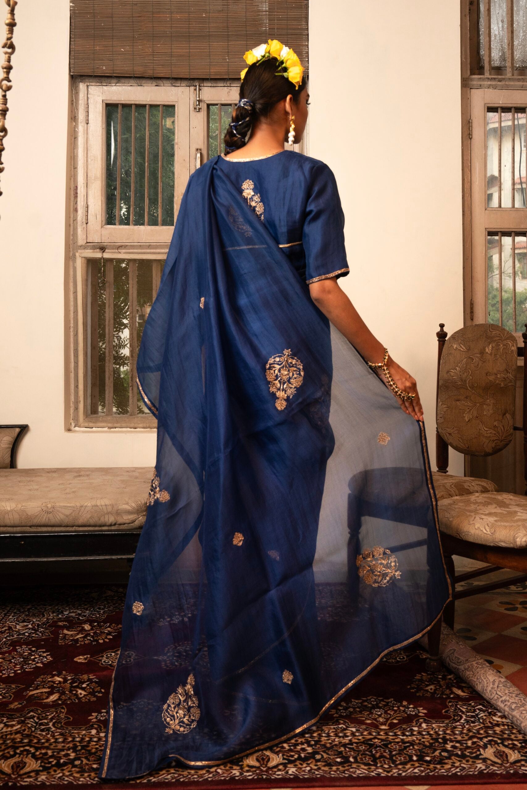 Phool bahar Saree - mayur Neela