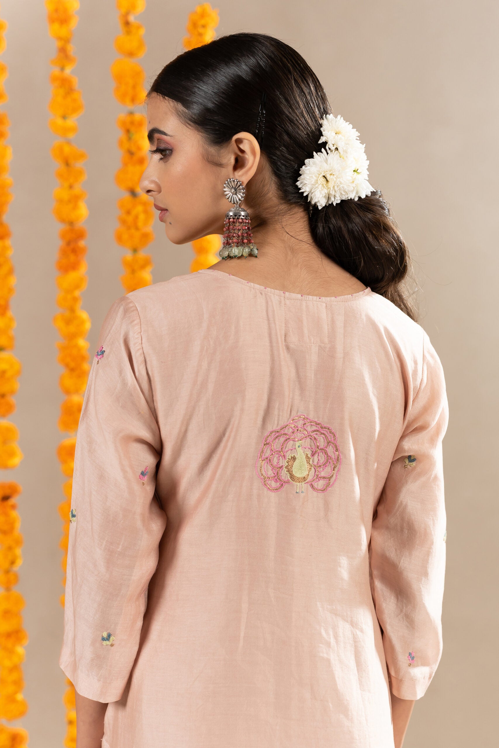 Vaani Chanderi Straight Kurta With Pants - Biscuit Beige