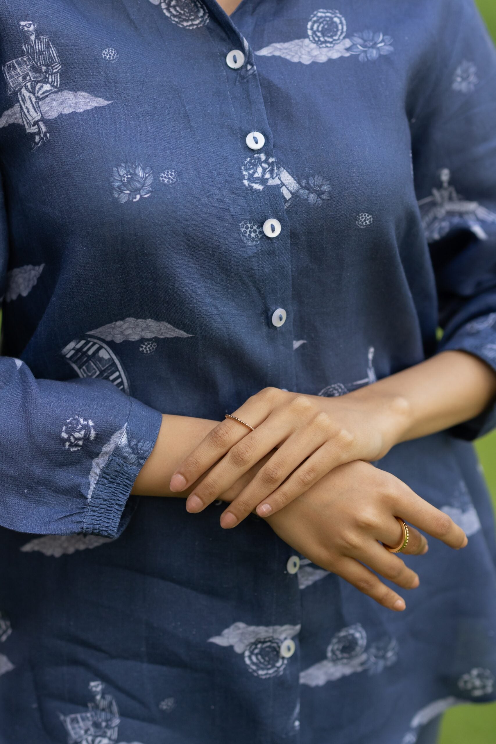 Linen Demi Shirt- Blue Badal Naav