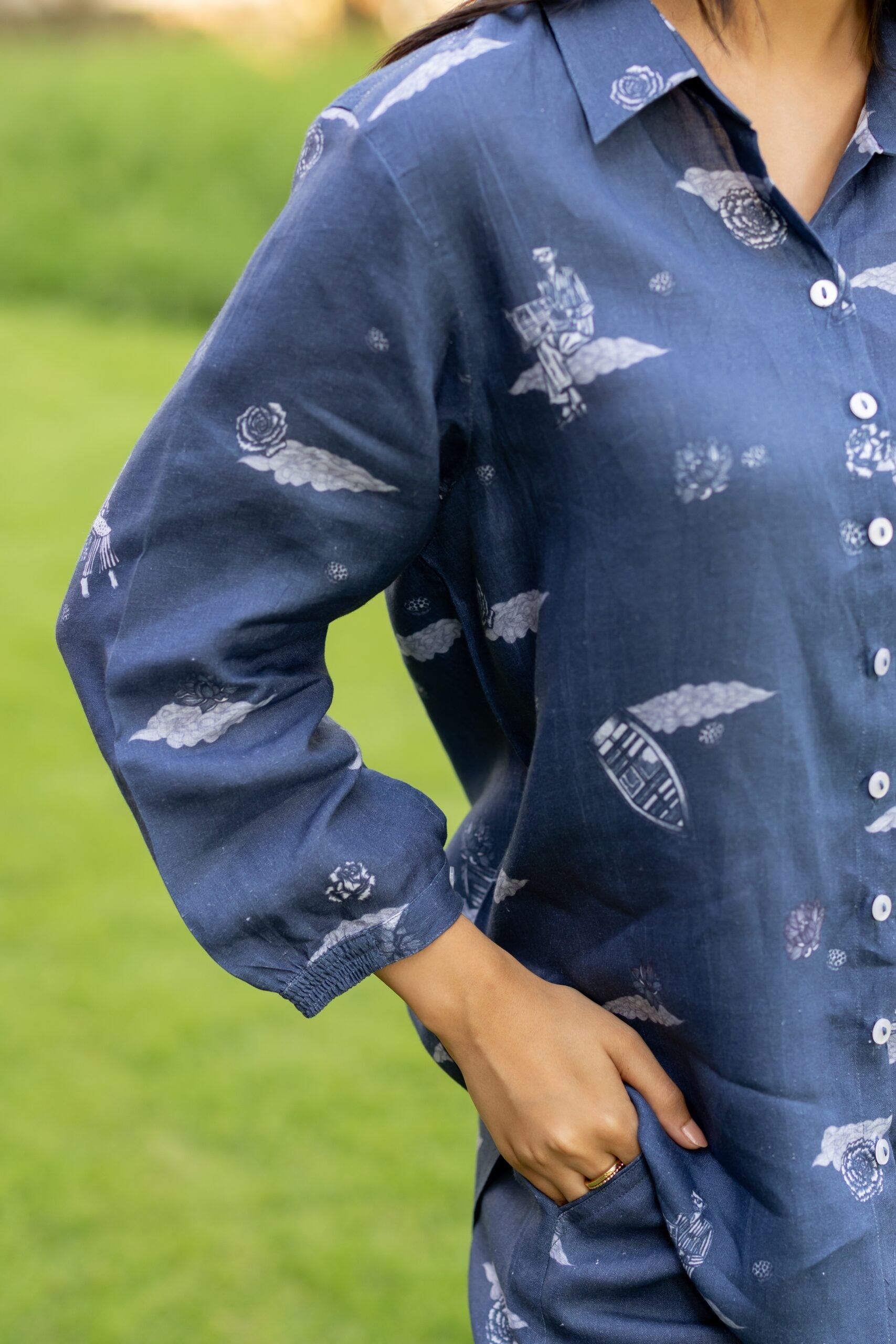 Linen Demi Shirt- Blue Badal Naav