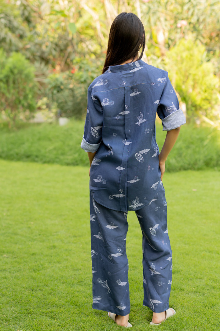 Linen Demi Shirt- Blue Badal Naav