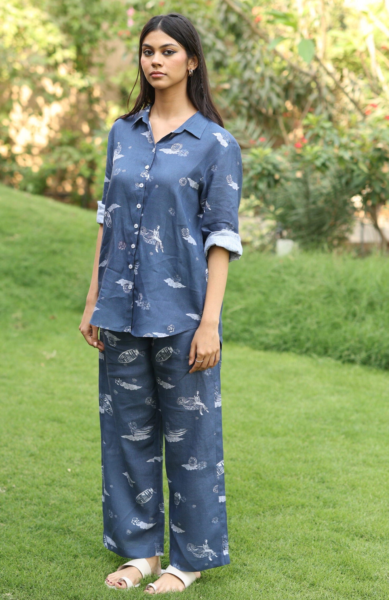 Linen Demi Shirt- Blue Badal Naav