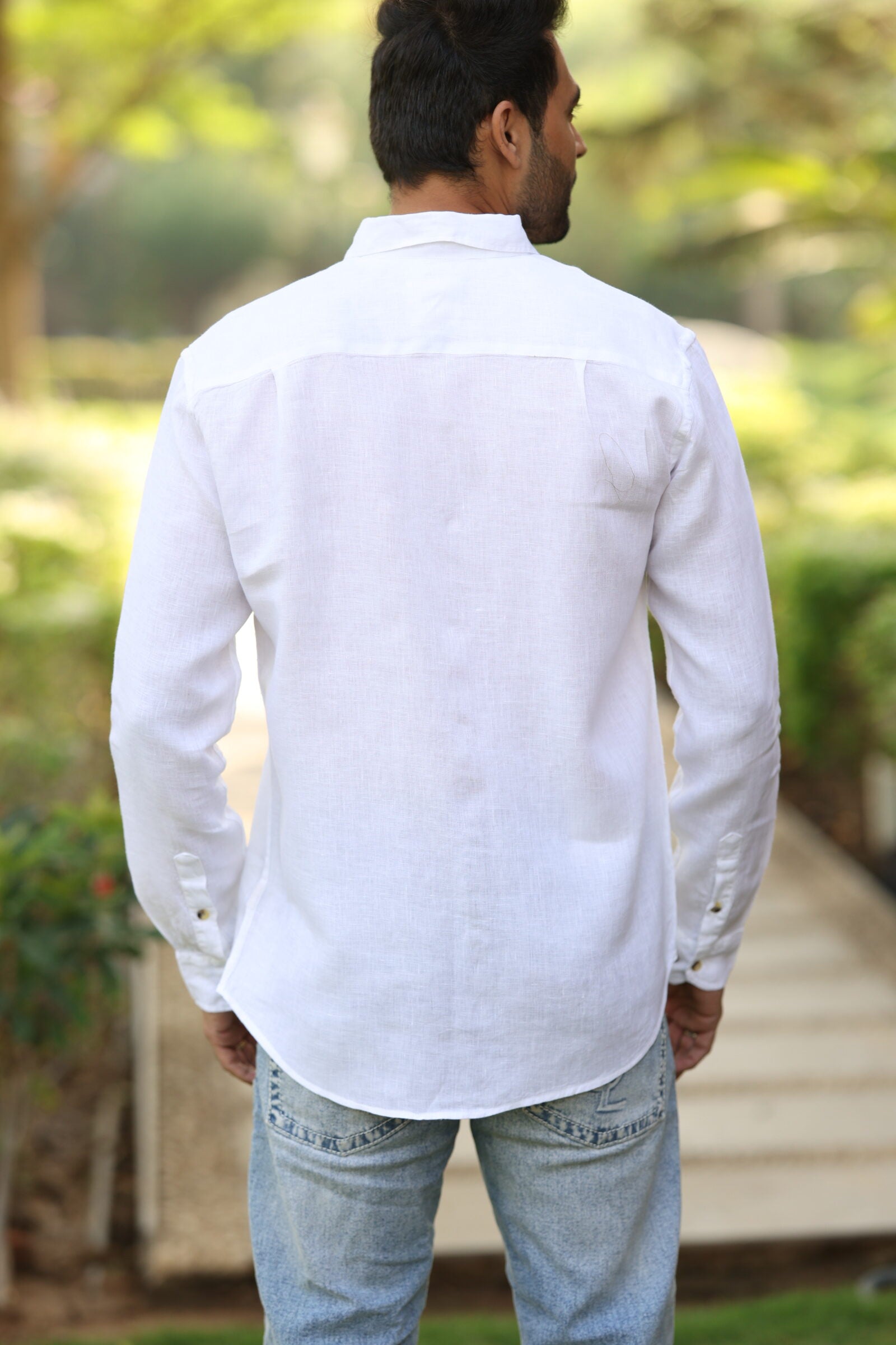 Linen Men Classic Collar Shirt - White