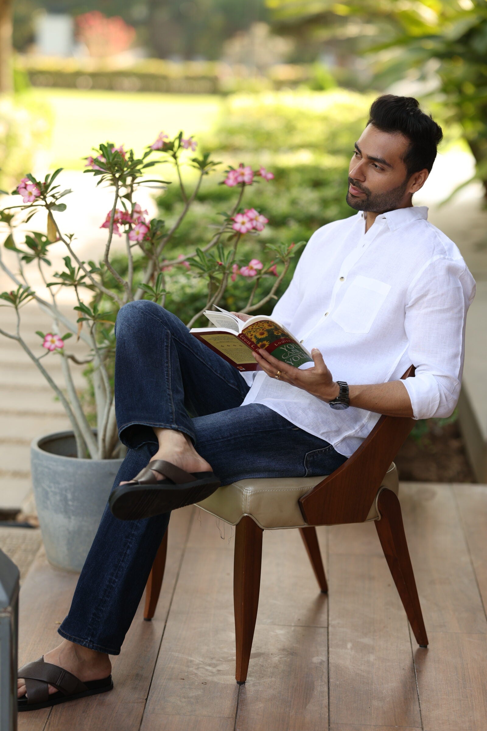Linen Men Classic Collar Shirt - White