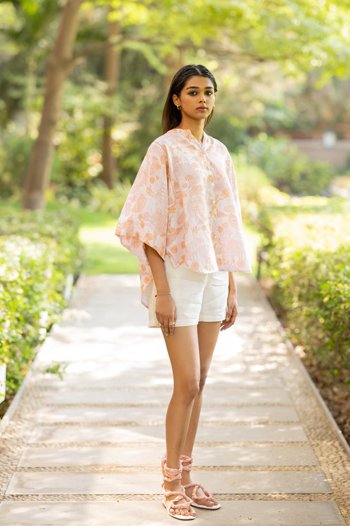 Linen Free Sized Top- Orange Banaras