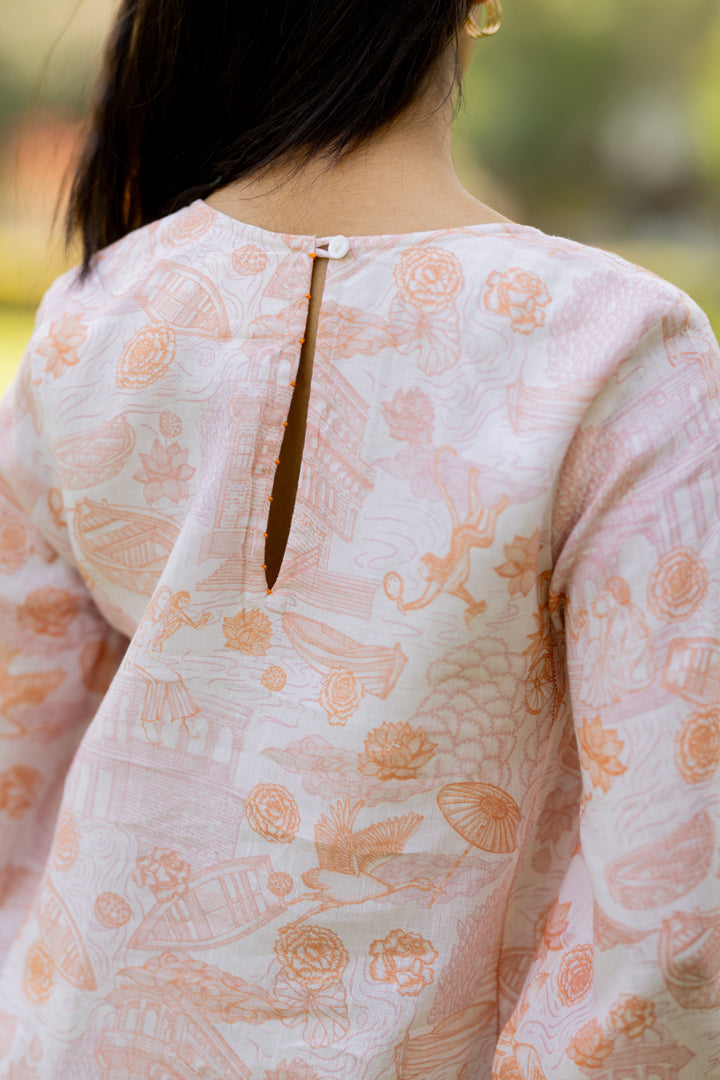 Linen Panel Dress- Orange Banaras