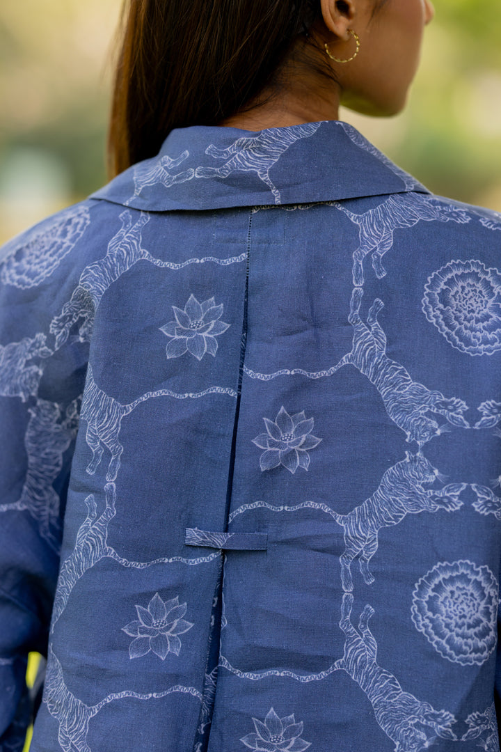 Linen Oversized Top- Blue Tiger
