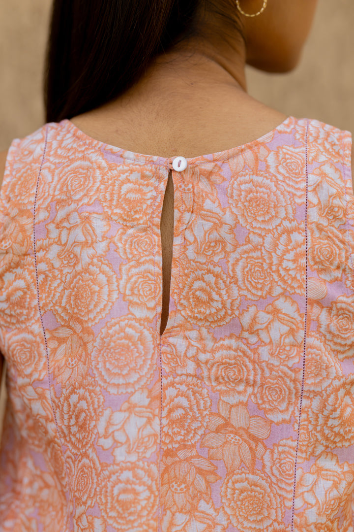 Linen Phoolon Ki Gali kylie top -Orange/white