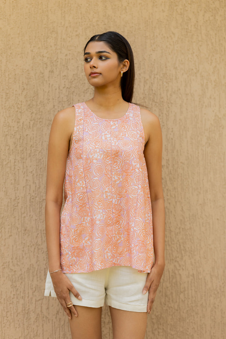 Linen Phoolon Ki Gali kylie top -Orange/white