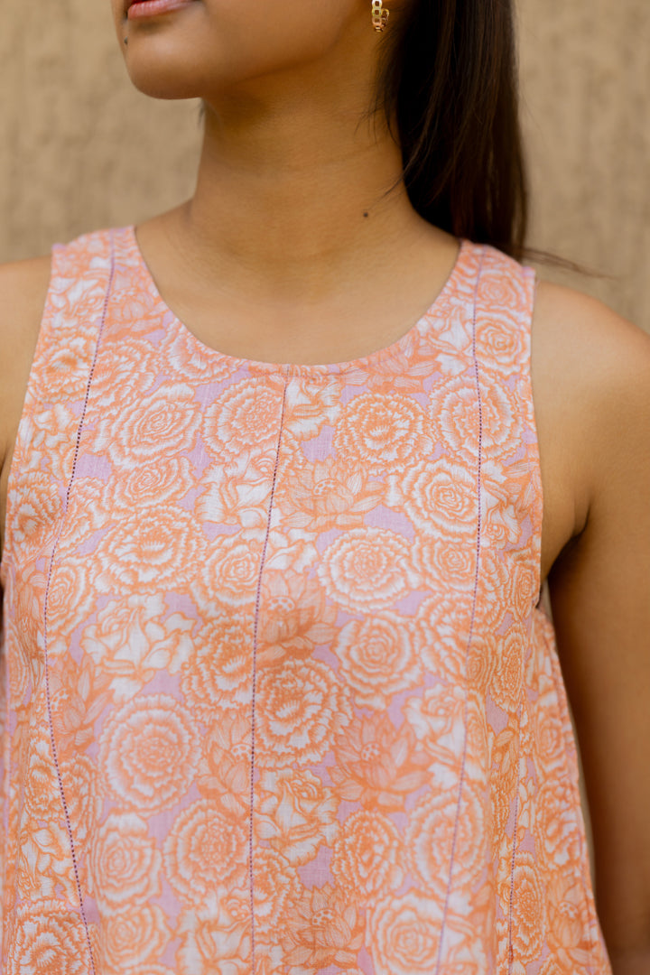 Linen Phoolon Ki Gali kylie top -Orange/white