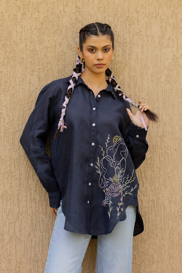 Gemini Linen Shirt - Navy Blue