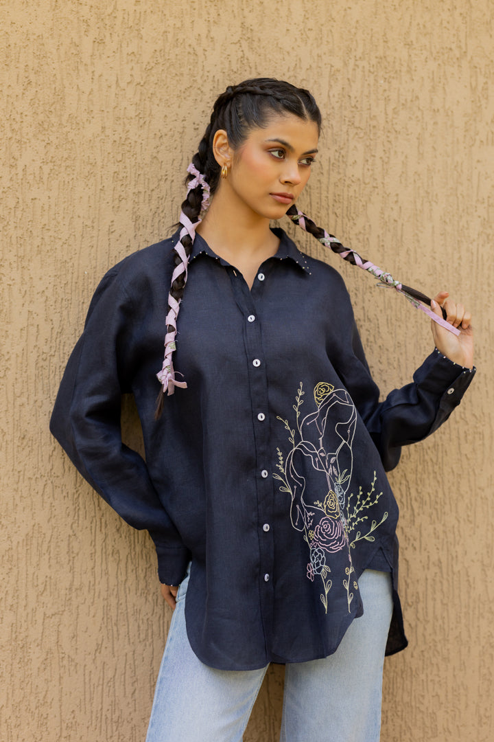 Gemini Linen Shirt - Navy Blue