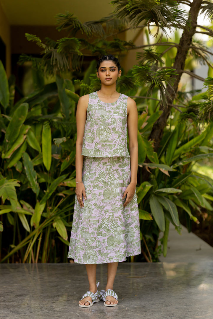 Linen Tales Of Banaras Top- Dusty Pink