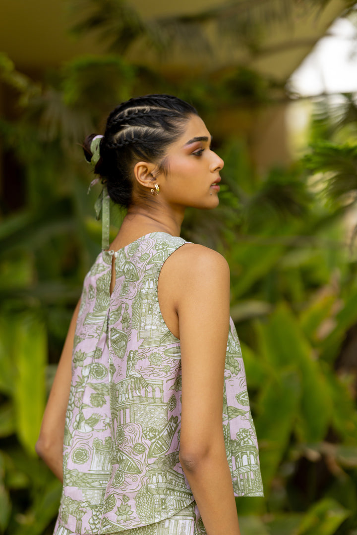Linen Tales Of Banaras Top- Dusty Pink