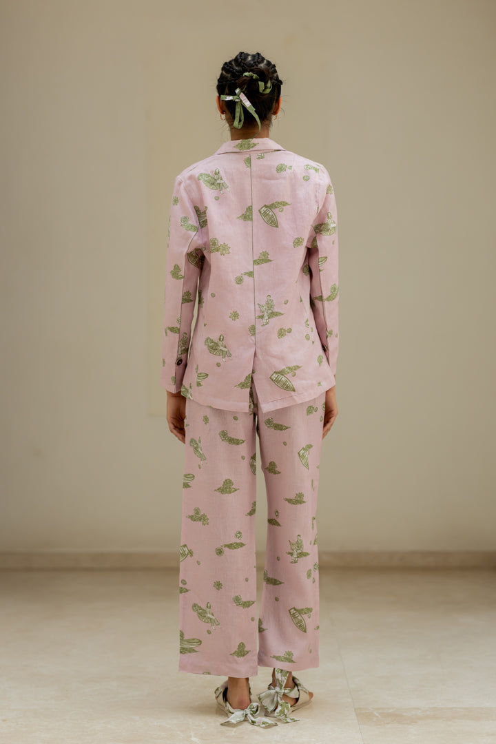 Linen Banaras Stories Blazer- Pink And Green