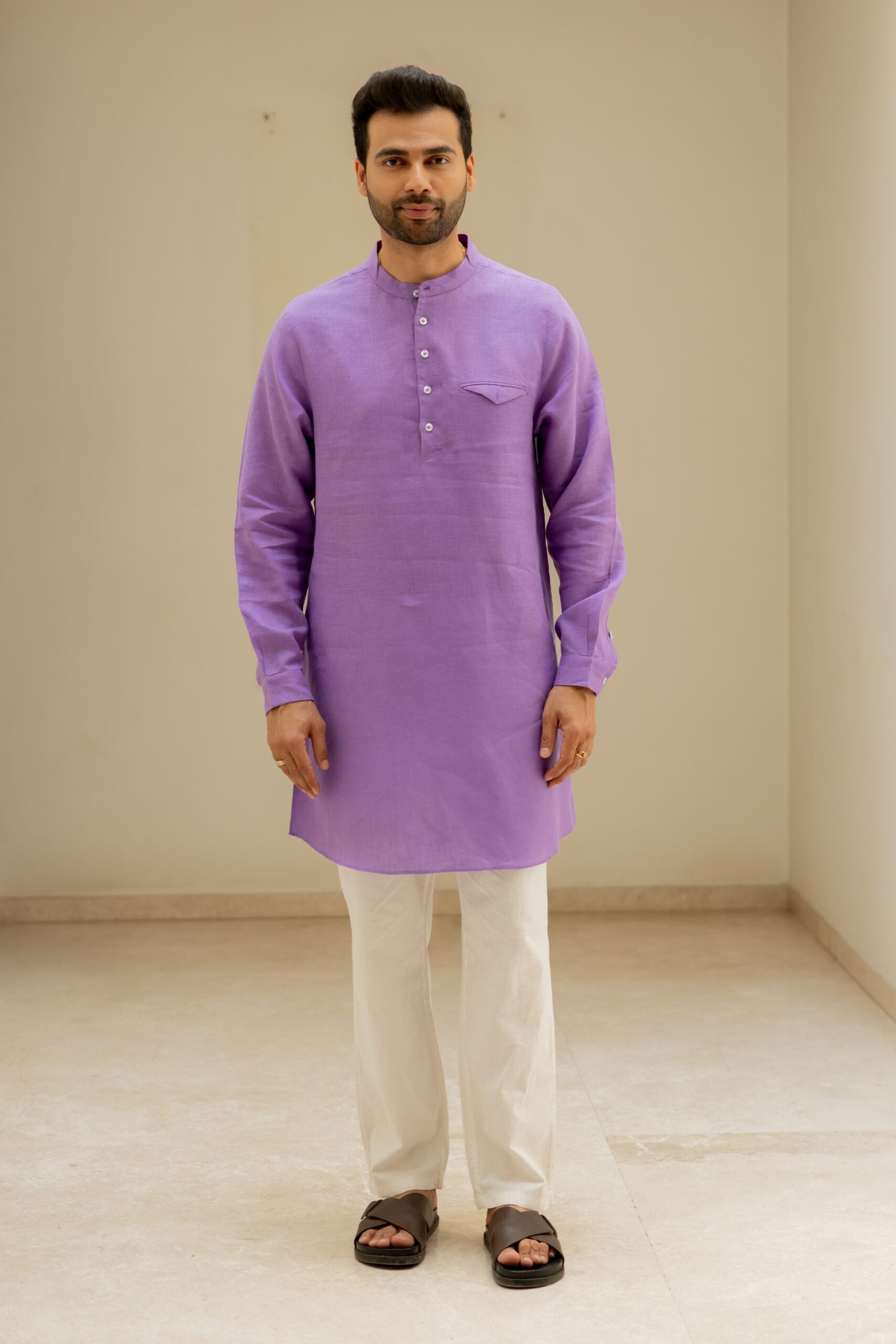 Linen Men kurta - Purple
