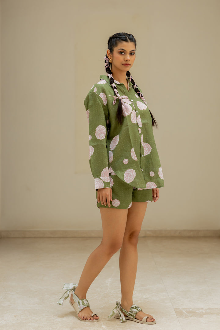 Linen Banaras Bloom Sandra Shirt – Green and Pink