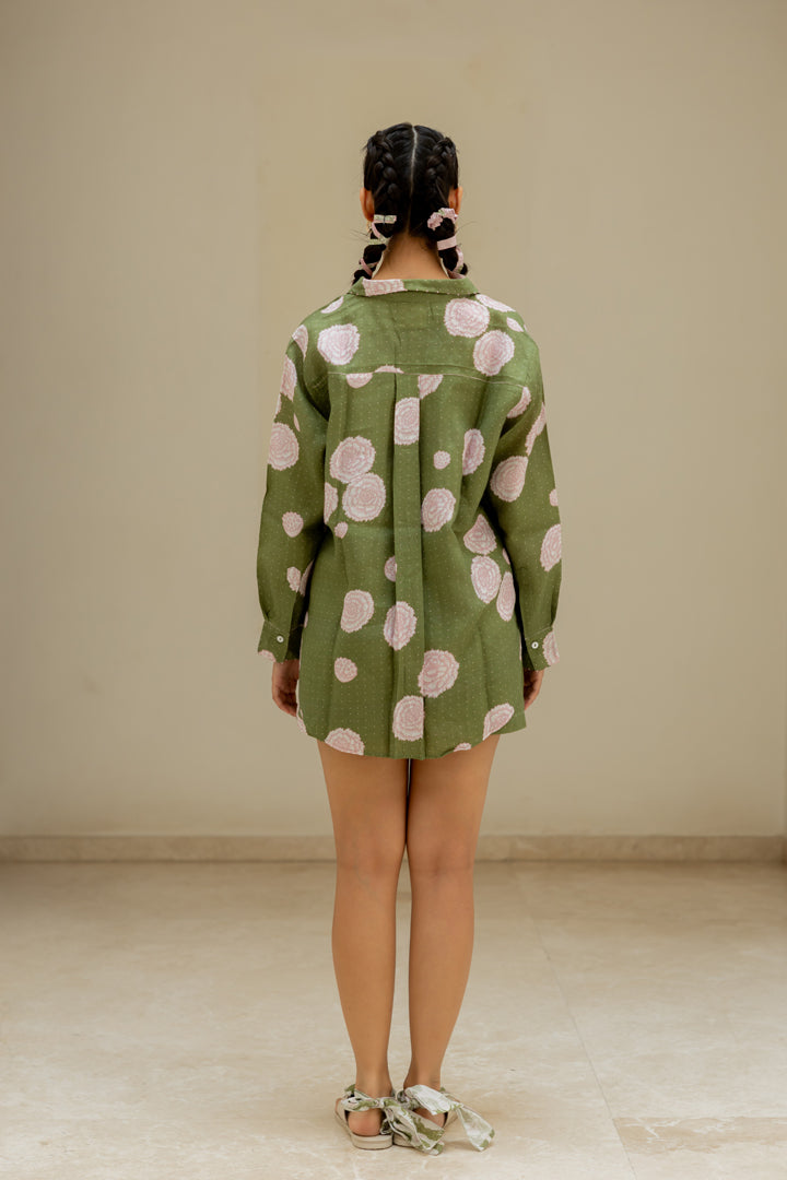 Linen Banaras Bloom Sandra Shirt – Green and Pink
