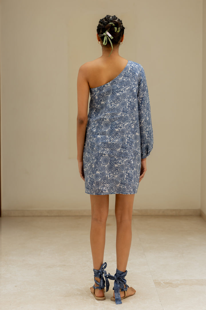 Linen Banaras Bloom One shoulder Dress