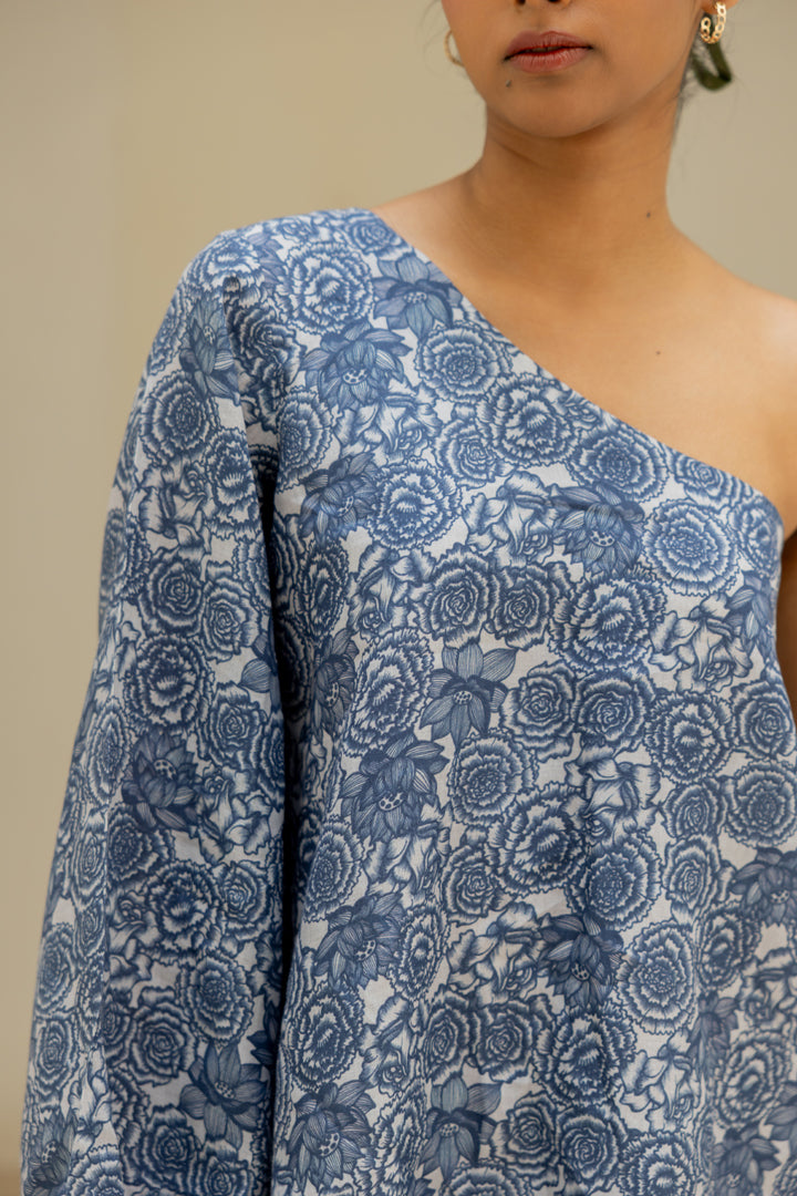Linen Banaras Bloom One shoulder Dress