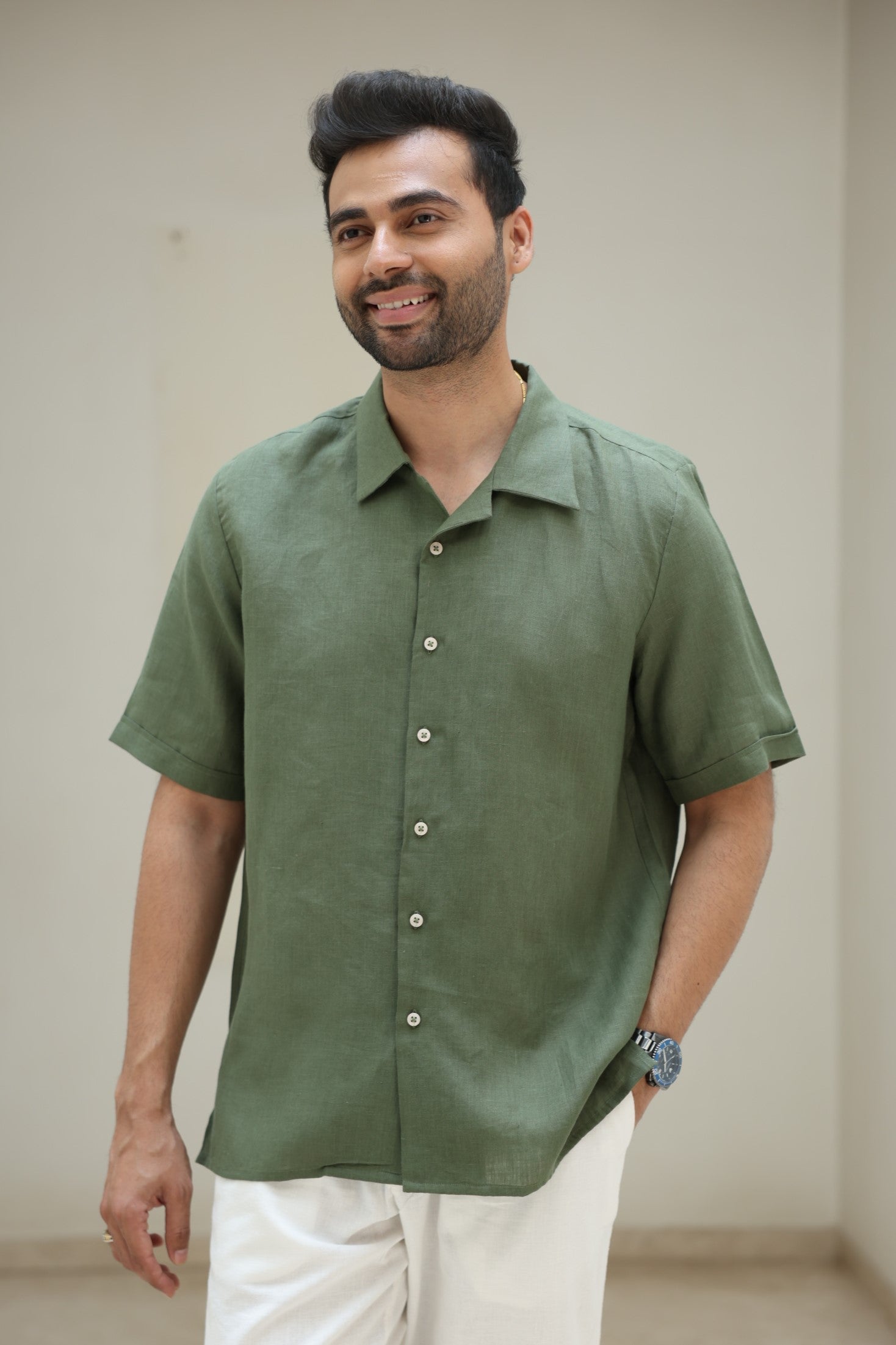 Libra Linen Shirt - Olive Green