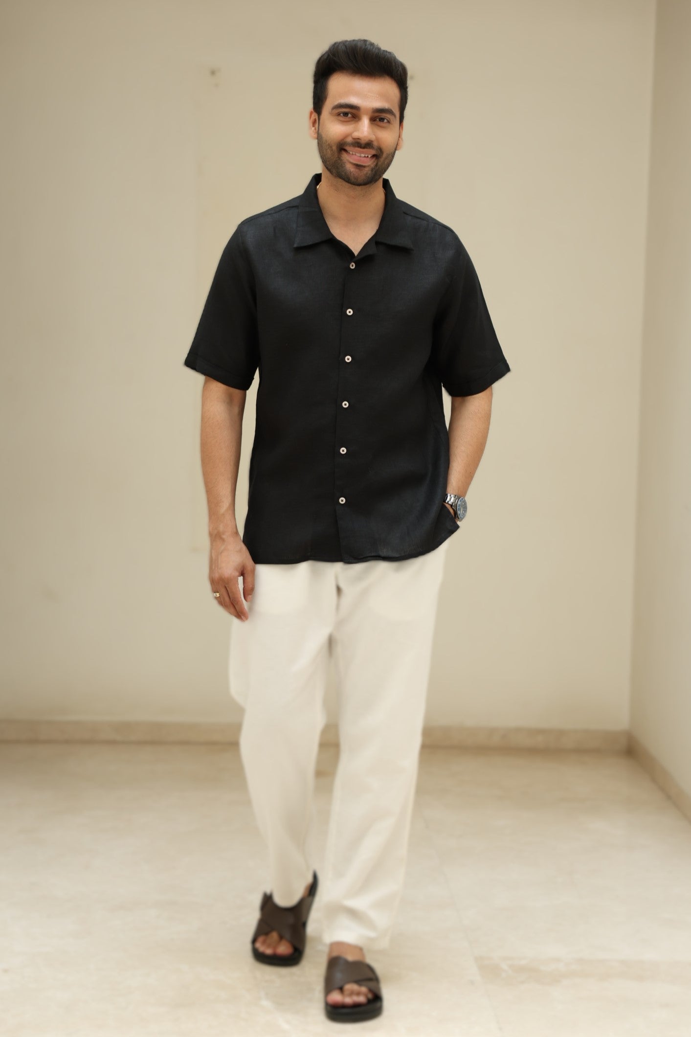 Gemini Linen Shirt - Black