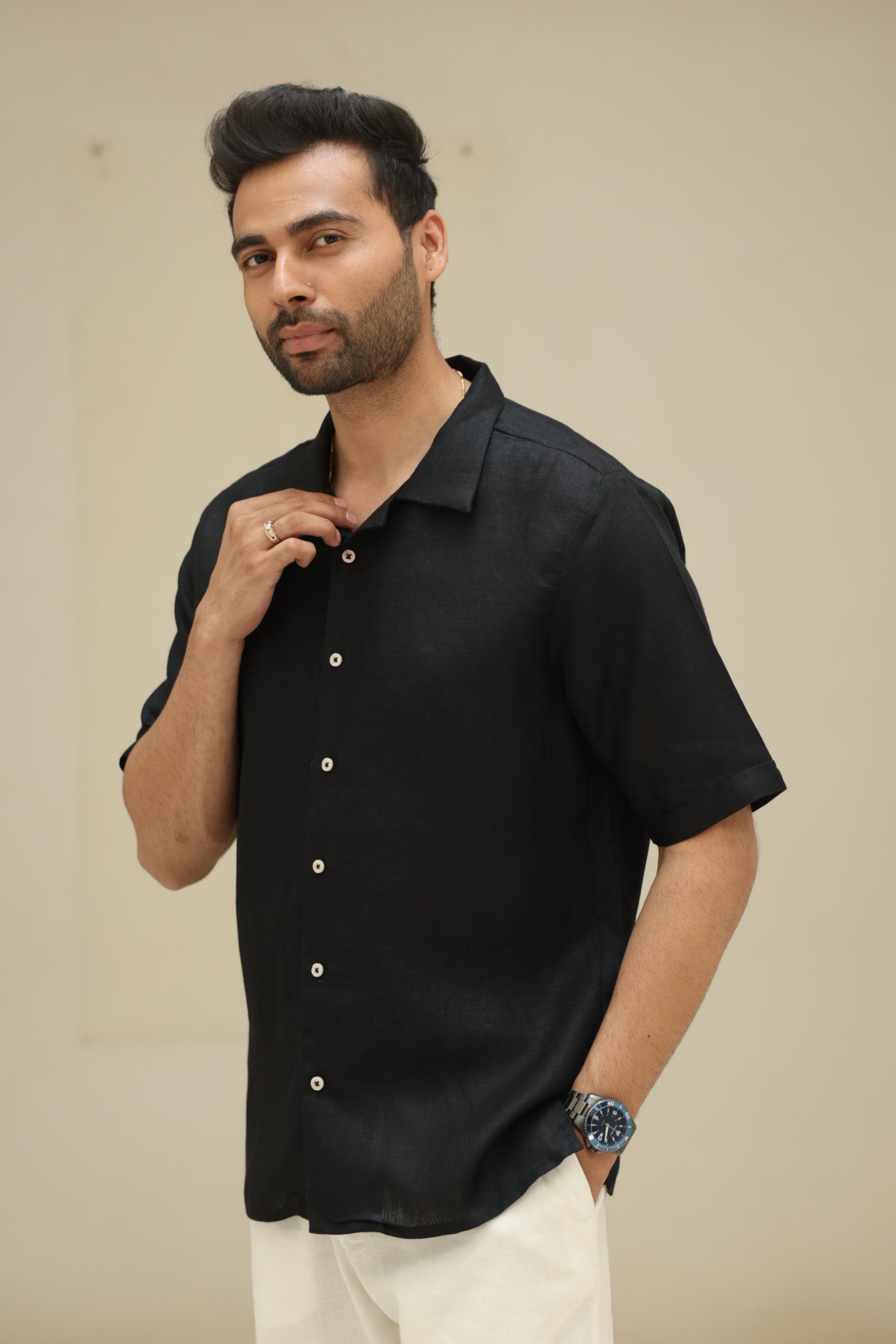 Gemini Linen Shirt - Black