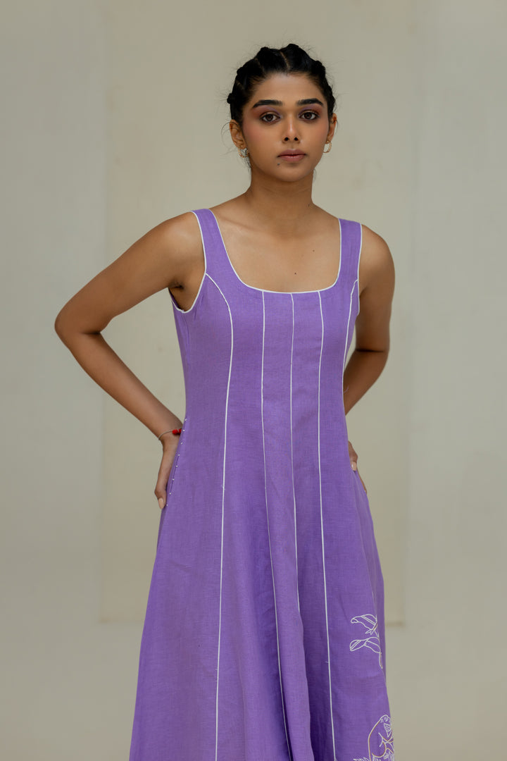 Linen Panel Dress - Purple