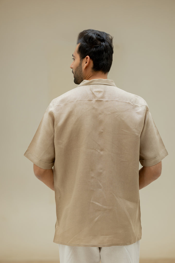 Linen Men Shawl Collar Shirt - Bamboo