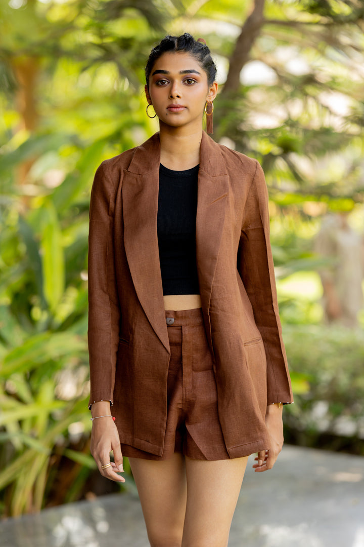 Linen Blazer - Chocolate Brown