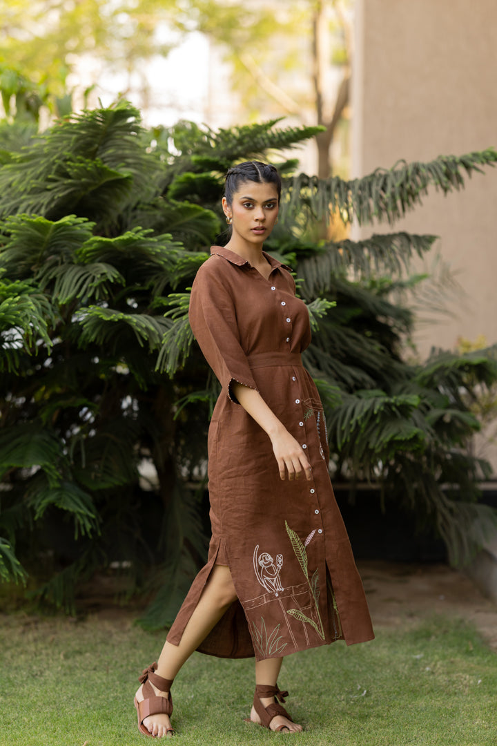 Linen Yavi Dress - Chocolate Brown