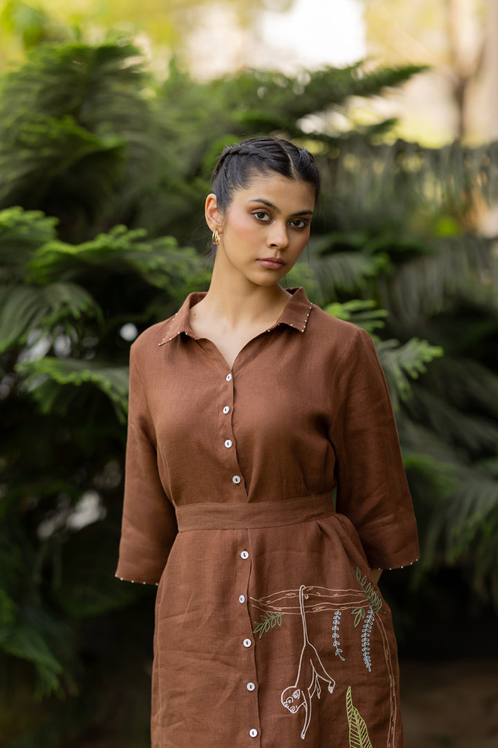 Linen Yavi Dress - Chocolate Brown