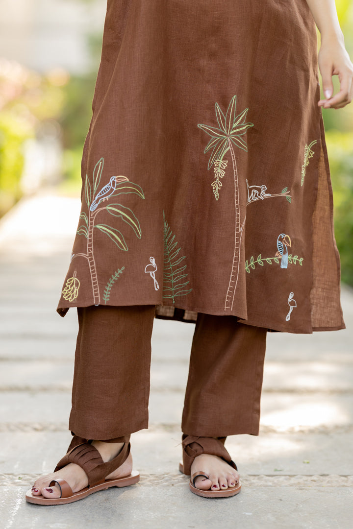 Linen Narrow Pants - Chocolate Brown